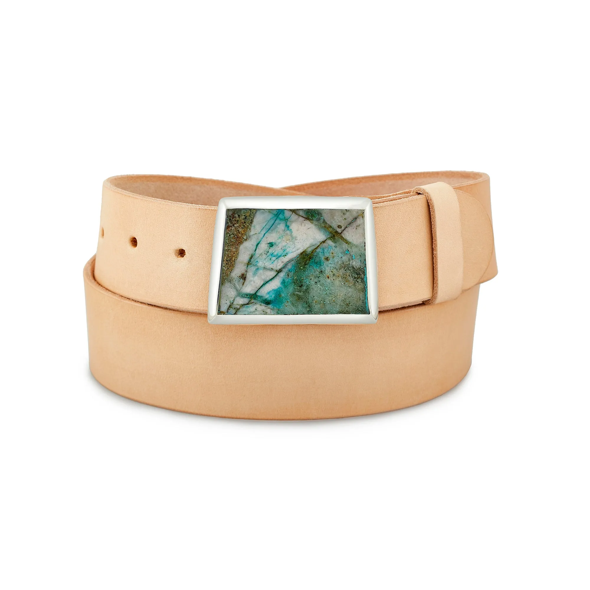 Large Azurite Malachite Lapidary Inlay Belt Buckle